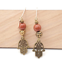 Load image into Gallery viewer, Moroccan Hand of Fatima Hamsa Filigree Earrings brass, Hand of Fatima Jewelry, Dangle & Drop Earrings,