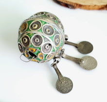 Load image into Gallery viewer, Antique Moroccan Enameled Silver Ball Pendent with Coin Pendants,Hand Crafted Silver,Pendants Necklace,Ethnic Jewelry,Tribal Jewelry