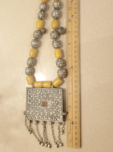 Load image into Gallery viewer, Antique Yemen Silver African amber with Dangle bells Necklace circa 1930s