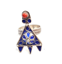 Load image into Gallery viewer, Moroccan Talismanic Berber Silver Enamel Ring size 9, tribal jewelry, Silver, Ethnic Jewelry, Tribal Jewelry