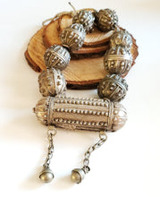 Load image into Gallery viewer, Old silver star burst granulation hallmarked Globe beads Hirz Necklace from Yemen circa 1930s,Bedouin tribal Silver,Ethnic Jewelry