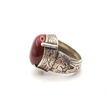 Load image into Gallery viewer, Old Engraved Turkish Ottoman Carnelian Ring size 7, Hand Made ,sterling silver 925 ,tribal jewelry, Ancient Carnelian, Ottoman Silver