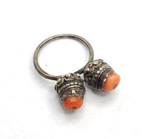 Load image into Gallery viewer, Antique Bawsani Yemen Silver Red Coral Ring size 7 Yemen tribal silver, tribal jewelry, Hand Crafted Silver, Yemen Jewelry