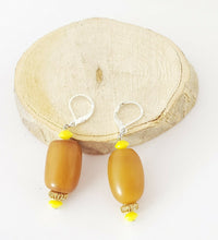Load image into Gallery viewer, Old African Amber Ethiopian Earrings with Sterling Silver, Ethnic Tribal,
