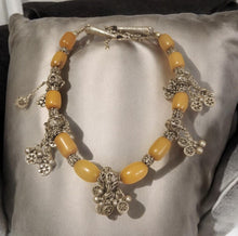 Load image into Gallery viewer, Antique Yemen Silver African amber with Dangle bells Necklace circa 1930s