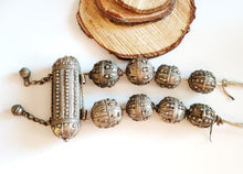 Load image into Gallery viewer, Old silver star burst granulation hallmarked Globe beads Hirz Necklace from Yemen circa 1930s,Bedouin tribal Silver,Ethnic Jewelry
