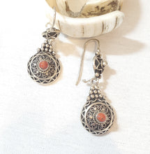 Load image into Gallery viewer, Moroccan Berber Sterling Silver Coral Dangle Earrings, Berber Jewelry, sliver Earrings, Dangle & Drop Earrings,