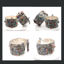 Load image into Gallery viewer, Original Old Kabyle silver enamel red coral cuff bracelet, ethnic tribal, tribal bracelets, jewelry Kabyle, ethnic jewelry, enamel bracelets