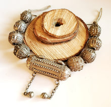 Load image into Gallery viewer, Old silver star burst granulation hallmarked Globe beads Hirz Necklace from Yemen circa 1930s,Bedouin tribal Silver,Ethnic Jewelry