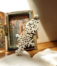 Load image into Gallery viewer, Antique Ethiopian Coptic Christian Cross Maria Theresa silver coin Pendant