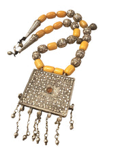 Load image into Gallery viewer, Antique Yemen Silver African amber with Dangle bells Necklace circa 1930s