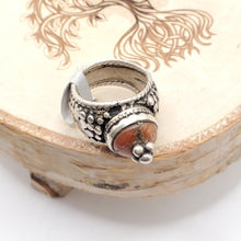 Load image into Gallery viewer, Antique Bawsani Yemen Silver Red Coral Ring size 7.5 Yemen tribal silver, tribal jewelry, Hand Crafted Silver, Yemen Jewelry