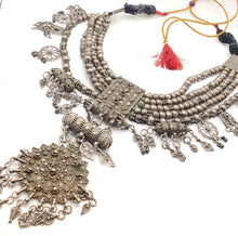 Load image into Gallery viewer, Antique Massive Yemenite silver Bedouin Lazim Kirdan necklace,1910s, Multistrand Necklace, Islamic Filigree, stacking layering.