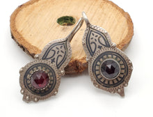 Load image into Gallery viewer, Antique Moroccan Old Berber Earrings Silver with Glass Talhakimt,Ethnic Tribal,sliver Earrings,Dangle & Drop, Earrings,Tribal Jewelry,