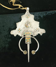 Load image into Gallery viewer, Antique Big Amazigh Berber silver fibulas, Sous, Morocco, old ethnic brooch,jewelry, berber enamel jewelry,African Jewelry,Charm Pendant,