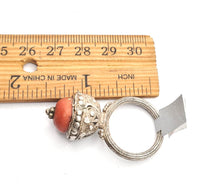 Load image into Gallery viewer, Antique Bawsani Yemen Silver Red Coral Ring size 8 Yemen tribal, tribal jewelry, Hand Crafted Silver, Yemen Jewelry, filigree Jewelry