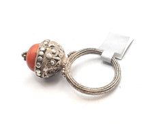 Load image into Gallery viewer, Antique Bawsani Yemen Silver Red Coral Ring size 8 Yemen tribal, tribal jewelry, Hand Crafted Silver, Yemen Jewelry, filigree Jewelry