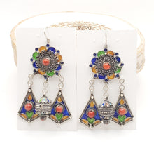 Load image into Gallery viewer, Moroccan Berber Sterling Silver enamels Coral Dangle Earrings ,Berber Jewelry,sliver Earrings,Dangle & Drop Earrings,