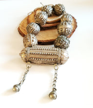 Load image into Gallery viewer, Old silver star burst granulation hallmarked Globe beads Hirz Necklace from Yemen circa 1930s,Bedouin tribal Silver,Ethnic Jewelry