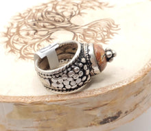 Load image into Gallery viewer, Antique Bawsani Yemen Silver Red Coral Ring size 7.5 Yemen tribal silver, tribal jewelry, Hand Crafted Silver, Yemen Jewelry