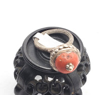 Load image into Gallery viewer, Antique Bawsani Yemen Silver Red Coral Ring size 8 Yemen tribal, tribal jewelry, Hand Crafted Silver, Yemen Jewelry, filigree Jewelry