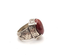Load image into Gallery viewer, Old Engraved Turkish Ottoman Carnelian Ring size 7, Hand Made ,sterling silver 925 ,tribal jewelry, Ancient Carnelian, Ottoman Silver