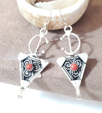 Load image into Gallery viewer, Moroccan Berber Sterling Silver enamels Coral Dangle Earrings ,Berber Jewelry,sliver Earrings,Dangle & Drop Earrings,