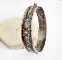 Load image into Gallery viewer, Moroccan red coral Bangle silver Bracelet 925 silver, ethnic tribal jewelry,tribal Moroccan bracelets, ethnic jewelry