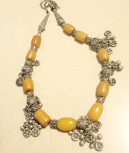 Load image into Gallery viewer, Antique Yemen Silver African amber with Dangle bells Necklace circa 1930s