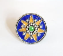 Load image into Gallery viewer, Moroccan Talismanic Berber Silver Enamel Ring size 10, tribal jewelry, Silver, Ethnic Jewelry, Tribal Jewelry