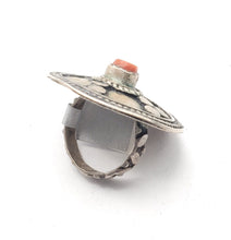 Load image into Gallery viewer, Antique Bawsani Yemen Silver Red Coral Ring size 7 Yemen tribal silver, tribal jewelry, Hand Crafted Silver, Yemen Jewelry, filigree Jewelry