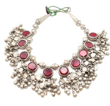 Load image into Gallery viewer, Antique Yemeni Bridal Silver Islamic red Glas Pendants Necklace,Ethnic Jewelry,circa 1910s