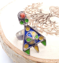 Load image into Gallery viewer, Moroccan Talismanic Berber Silver Enamel Ring size 8.5, tribal jewelry, Silver, Ethnic Jewelry, Tribal Jewelry
