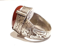 Load image into Gallery viewer, Old Engraved Turkish Ottoman Carnelian Ring size 7, Hand Made ,sterling silver 925 ,tribal jewelry, Ancient Carnelian, Ottoman Silver