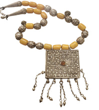 Load image into Gallery viewer, Antique Yemen Silver African amber with Dangle bells Necklace circa 1930s