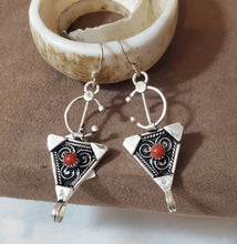 Load image into Gallery viewer, Moroccan Berber Sterling Silver enamels Coral Dangle Earrings ,Berber Jewelry,sliver Earrings,Dangle & Drop Earrings,