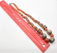 Load image into Gallery viewer, Antique Silver Filigree Coral Necklace: Yemen Tribal Jewelry