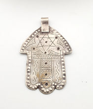 Load image into Gallery viewer, Moroccan Silver Hamsa Pendant: Berber Amulet Jewelry