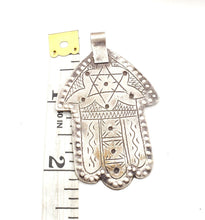 Load image into Gallery viewer, Moroccan Silver Hamsa Pendant: Berber Amulet Jewelry