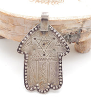Load image into Gallery viewer, Moroccan Silver Hamsa Pendant: Berber Amulet Jewelry