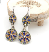 Load image into Gallery viewer, Moroccan Berber Sterling Silver Enamel Dangle Earrings