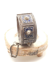 Load image into Gallery viewer, Antique Silver Berber Bracelet: Moroccan Blue Enamel Tribal Jewelry