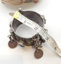 Load image into Gallery viewer, Antique Silver Berber Bracelet: Moroccan Enamel & Glass, Early 19th Century