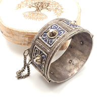 Load image into Gallery viewer, Antique Silver Berber Bracelet: Moroccan Blue Enamel Tribal Jewelry