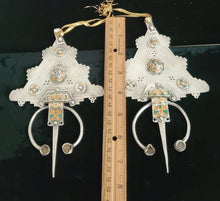 Load image into Gallery viewer, Antique Berber Silver Fibulas: Moroccan Enamel Brooch, Ethnic Jewelry