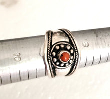 Load image into Gallery viewer, Moroccan Coral Berber Ring: Handmade Sterling Silver Ethnic Jewelry, Size 9.5