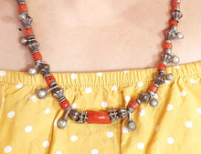 Load image into Gallery viewer, Antique Berber Coral Silver Bead Necklace: Rajasthan Tribal Jewelry