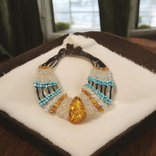Load image into Gallery viewer, Vintage Baltic Amber & Turquoise Necklace: Tribal Cabochon Jewelry