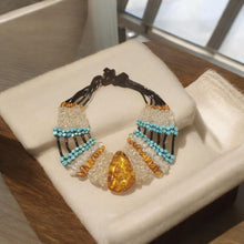 Load image into Gallery viewer, Vintage Baltic Amber & Turquoise Necklace: Tribal Cabochon Jewelry