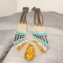 Load image into Gallery viewer, Vintage Baltic Amber & Turquoise Necklace: Tribal Cabochon Jewelry